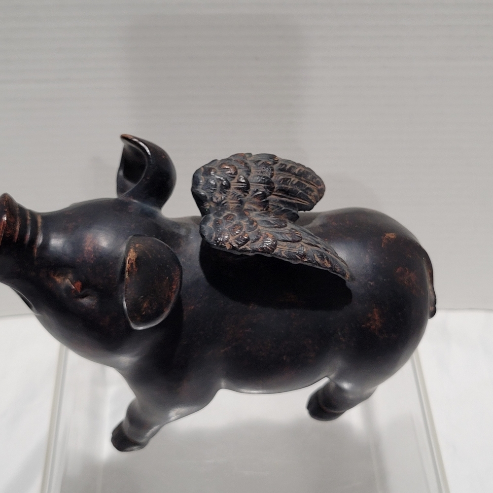 Pig Flying Sculpture Statue Dark Finish Resin Decor Vtg Country Farm - Picture 6 of 15